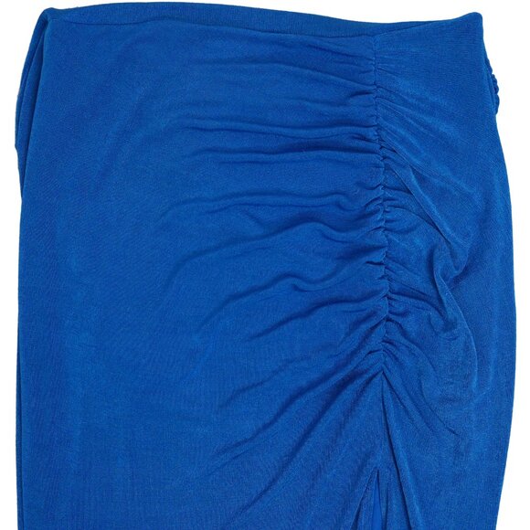 Lulu’s Blue One Shoulder Ruched Side Slit Fitted Prom Formal Maxi Dress Sz L - Picture 2 of 7